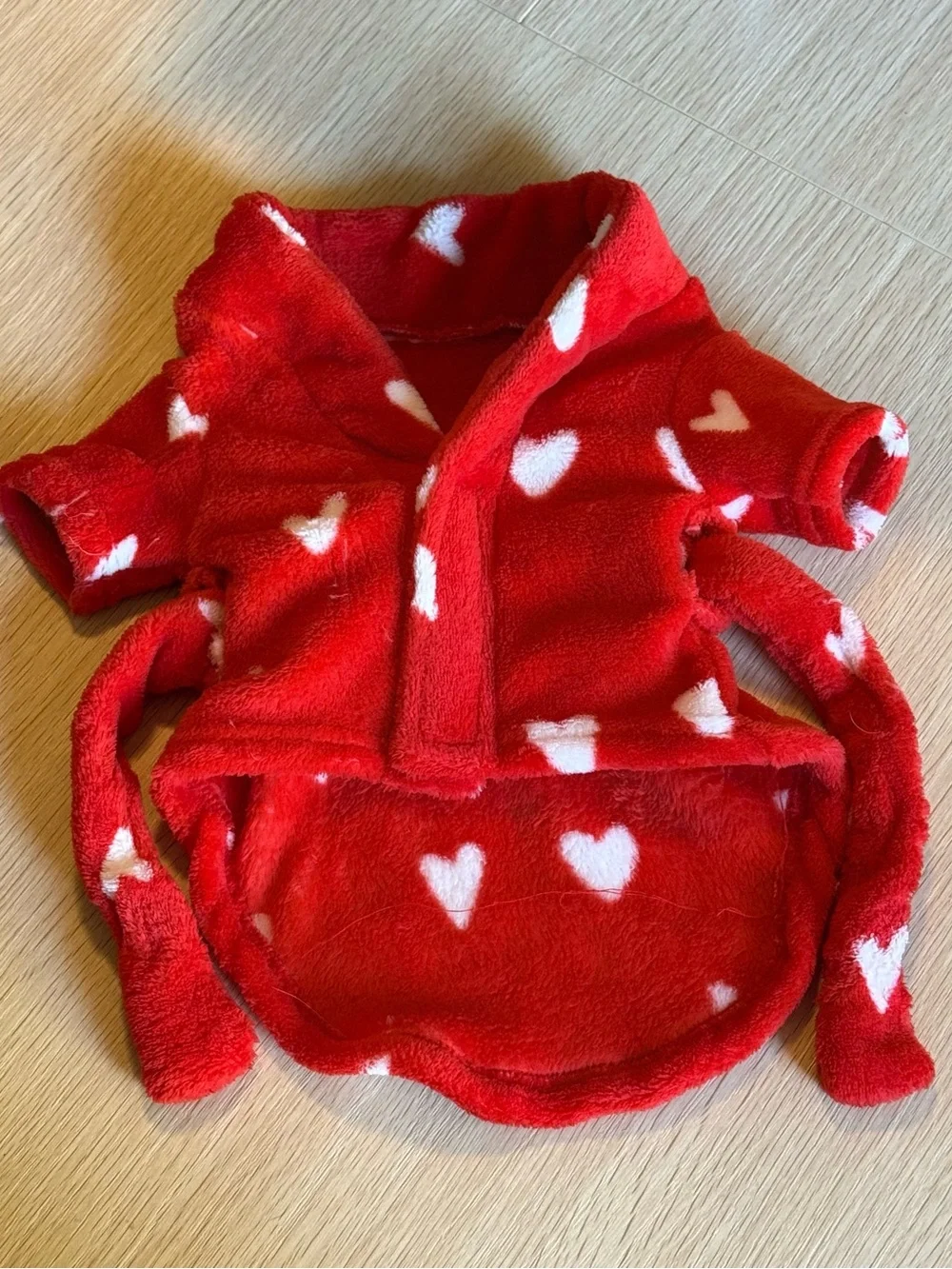 Dog Plush Heart Fleece Robe - Red extra small